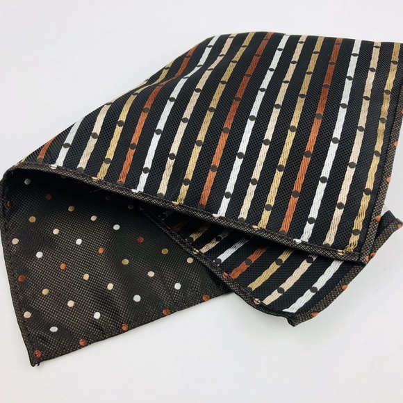Pocket Square 100% Silk Brown/Orange Dot Pattern - Picture 3 of 5